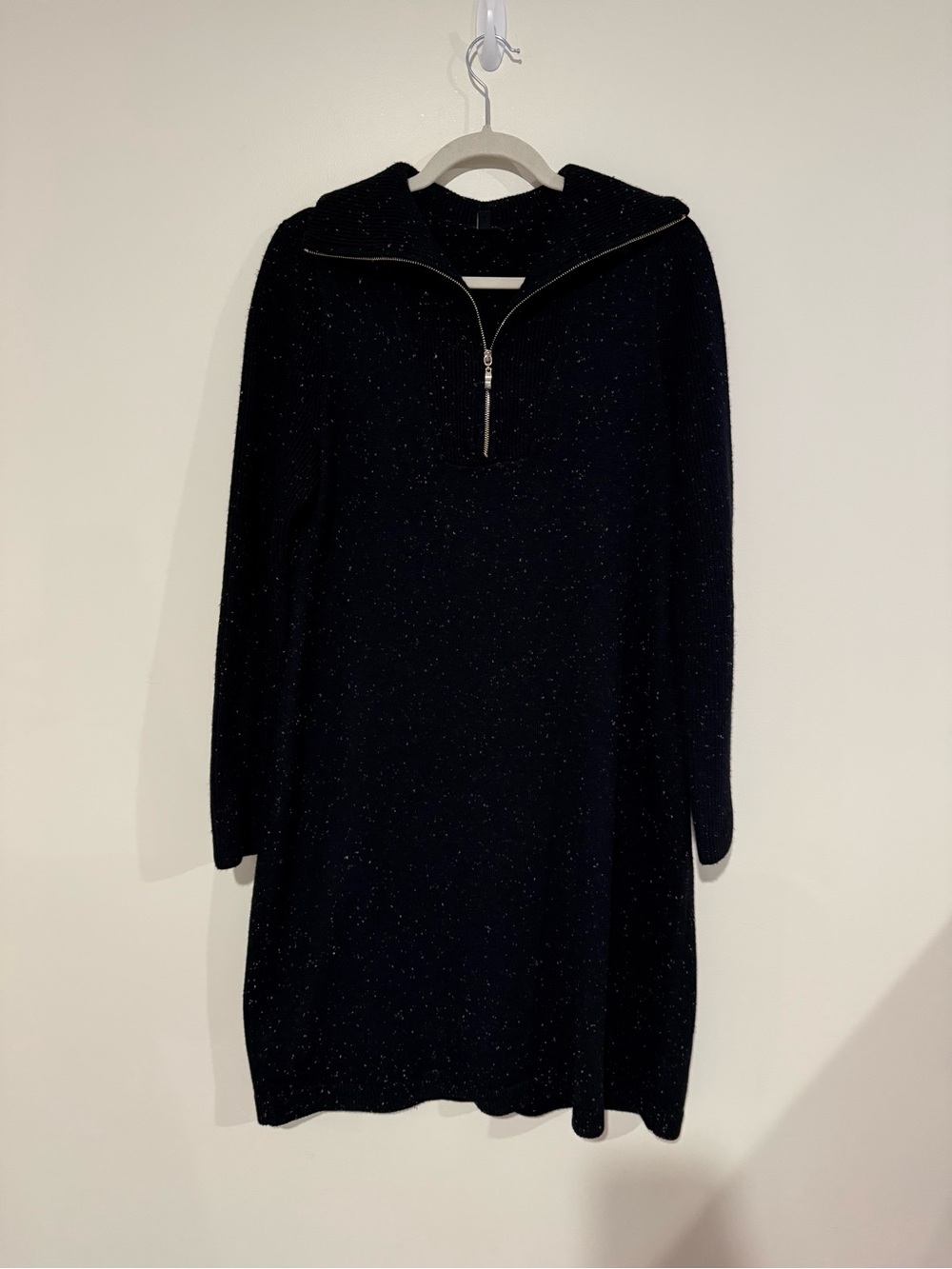 Talbots Black Speckled quarter zip sweater dress
